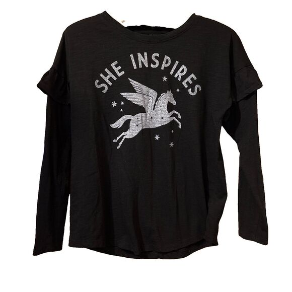 Old Navy Other - Girls Old Navy Black Long Sleeve Ruffled T Shirt She Inspires Size XL/14